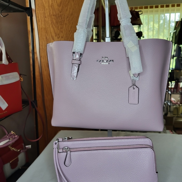 Coach Tote Bag 25  + Double Zip Wallet In SV/Ice Purple - Picture 1 of 10